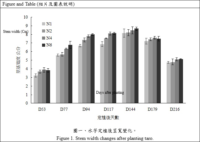 stem width changes after planting taro
